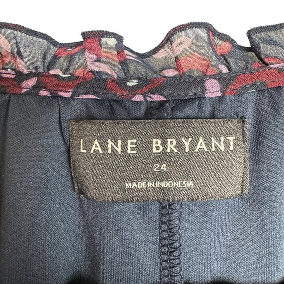 Lane Bryant Plus Size 24 Maroon Ditsy Print Floral Ruffle Hem 3/4‎ Sleeves - Picture 2 of 11